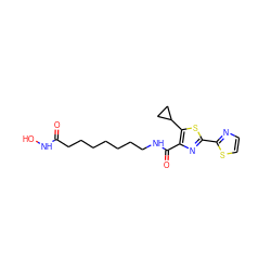 O=C(CCCCCCCNC(=O)c1nc(-c2nccs2)sc1C1CC1)NO ZINC000147358212