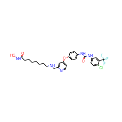 O=C(CCCCCCCNCc1cc(Oc2ccc(NC(=O)Nc3ccc(Cl)c(C(F)(F)F)c3)cc2)ccn1)NO ZINC000150116761