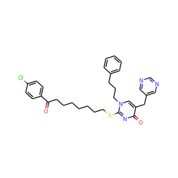 O=C(CCCCCCCSc1nc(=O)c(Cc2cncnc2)cn1CCCc1ccccc1)c1ccc(Cl)cc1 ZINC000026574890