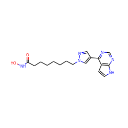 O=C(CCCCCCCn1cc(-c2ncnc3[nH]ccc23)cn1)NO ZINC001772644414