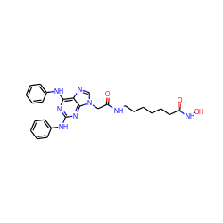 O=C(CCCCCCNC(=O)Cn1cnc2c(Nc3ccccc3)nc(Nc3ccccc3)nc21)NO ZINC000221326250