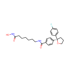 O=C(CCCCCCNC(=O)c1ccc([C@]2(c3ccc(F)cc3)CCCO2)cc1)NO ZINC000118145073