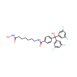 O=C(CCCCCCNC(=O)c1ccc(C(O)(c2cc(F)cc(F)c2)c2cc(F)cc(F)c2)cc1)NO ZINC000118354371