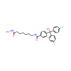 O=C(CCCCCCNC(=O)c1ccc(C(O)(c2ccc(F)cc2)c2ccc(F)cc2)cc1)NO ZINC000118352335