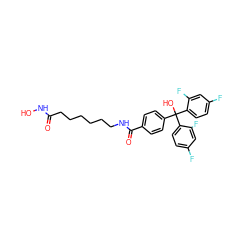 O=C(CCCCCCNC(=O)c1ccc(C(O)(c2ccc(F)cc2F)c2ccc(F)cc2F)cc1)NO ZINC000118362761