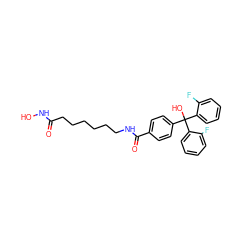 O=C(CCCCCCNC(=O)c1ccc(C(O)(c2ccccc2F)c2ccccc2F)cc1)NO ZINC000118703308