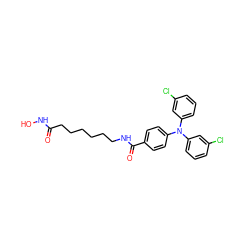 O=C(CCCCCCNC(=O)c1ccc(N(c2cccc(Cl)c2)c2cccc(Cl)c2)cc1)NO ZINC000118363229