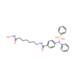 O=C(CCCCCCNC(=O)c1ccc(N(c2ccccc2)S(=O)(=O)c2ccccc2)cc1)NO ZINC000118350726