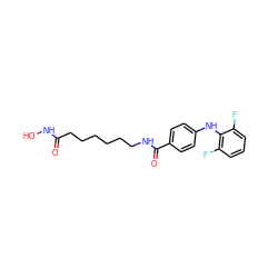 O=C(CCCCCCNC(=O)c1ccc(Nc2c(F)cccc2F)cc1)NO ZINC000118358705