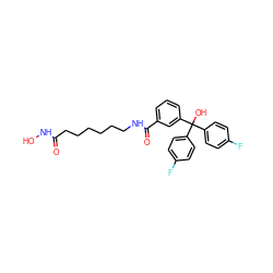 O=C(CCCCCCNC(=O)c1cccc(C(O)(c2ccc(F)cc2)c2ccc(F)cc2)c1)NO ZINC000118354145