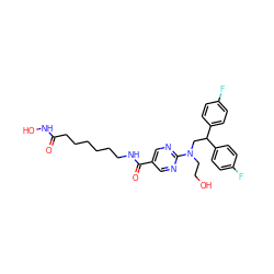 O=C(CCCCCCNC(=O)c1cnc(N(CCO)CC(c2ccc(F)cc2)c2ccc(F)cc2)nc1)NO ZINC000118363408