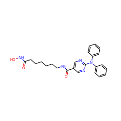 O=C(CCCCCCNC(=O)c1cnc(N(c2ccccc2)c2ccccc2)nc1)NO ZINC000089630354