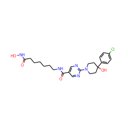 O=C(CCCCCCNC(=O)c1cnc(N2CCC(O)(c3ccc(Cl)cc3)CC2)nc1)NO ZINC000118361096