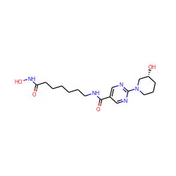 O=C(CCCCCCNC(=O)c1cnc(N2CCC[C@@H](O)C2)nc1)NO ZINC000118354357