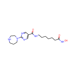 O=C(CCCCCCNC(=O)c1cnc(N2CCCNCC2)nc1)NO ZINC000118542394