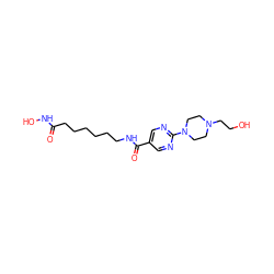 O=C(CCCCCCNC(=O)c1cnc(N2CCN(CCO)CC2)nc1)NO ZINC000118356421