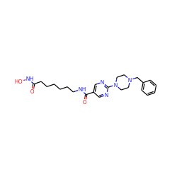 O=C(CCCCCCNC(=O)c1cnc(N2CCN(Cc3ccccc3)CC2)nc1)NO ZINC000118353685