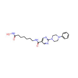 O=C(CCCCCCNC(=O)c1cnc(N2CCN(c3ccccc3)CC2)nc1)NO ZINC000118365675