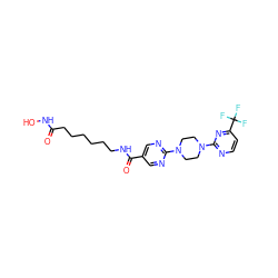 O=C(CCCCCCNC(=O)c1cnc(N2CCN(c3nccc(C(F)(F)F)n3)CC2)nc1)NO ZINC000146715532