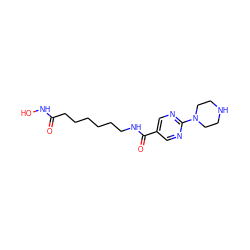 O=C(CCCCCCNC(=O)c1cnc(N2CCNCC2)nc1)NO ZINC000118359214