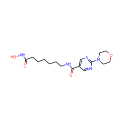 O=C(CCCCCCNC(=O)c1cnc(N2CCOCC2)nc1)NO ZINC000118362254