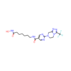 O=C(CCCCCCNC(=O)c1cnc(N2CCn3c(nnc3C(F)(F)F)C2)nc1)NO ZINC000118731089