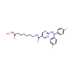 O=C(CCCCCCNC(=O)c1cnc(NC(c2ccc(F)cc2)c2ccc(F)cc2)nc1)NO ZINC000118357754