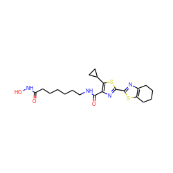 O=C(CCCCCCNC(=O)c1nc(-c2nc3c(s2)CCCC3)sc1C1CC1)NO ZINC000147366782