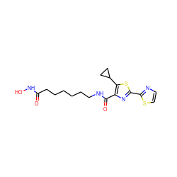 O=C(CCCCCCNC(=O)c1nc(-c2nccs2)sc1C1CC1)NO ZINC000147356857