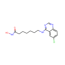 O=C(CCCCCCNc1ncnc2ccc(Cl)cc12)NO ZINC000205659943