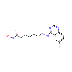 O=C(CCCCCCNc1ncnc2ccc(F)cc12)NO ZINC000206981292