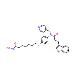 O=C(CCCCCCOc1ccc(N(Cc2ccncc2)C(=O)CCc2c[nH]c3ccccc23)cc1)NO ZINC000040828430