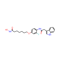 O=C(CCCCCCOc1ccc(NC(=O)Cc2c[nH]c3ccccc23)c(F)c1)NO ZINC000040575672