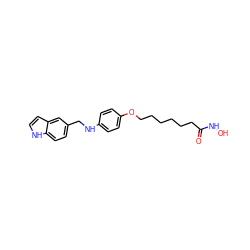 O=C(CCCCCCOc1ccc(NCc2ccc3[nH]ccc3c2)cc1)NO ZINC000040575799