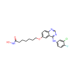 O=C(CCCCCCOc1ccc2ncnc(Nc3ccc(F)c(Cl)c3)c2c1)NO ZINC000045392015