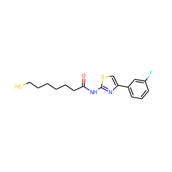 O=C(CCCCCCS)Nc1nc(-c2cccc(F)c2)cs1 ZINC000169350152