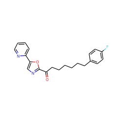 O=C(CCCCCCc1ccc(F)cc1)c1ncc(-c2ccccn2)o1 ZINC000014979855