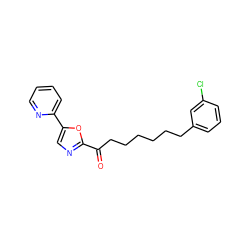 O=C(CCCCCCc1cccc(Cl)c1)c1ncc(-c2ccccn2)o1 ZINC000014979897