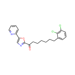 O=C(CCCCCCc1cccc(Cl)c1Cl)c1ncc(-c2ccccn2)o1 ZINC000014979903