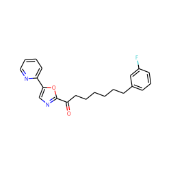 O=C(CCCCCCc1cccc(F)c1)c1ncc(-c2ccccn2)o1 ZINC000014979852