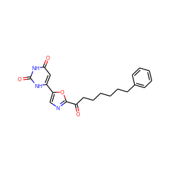 O=C(CCCCCCc1ccccc1)c1ncc(-c2cc(=O)[nH]c(=O)[nH]2)o1 ZINC000035259943