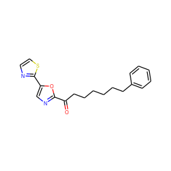 O=C(CCCCCCc1ccccc1)c1ncc(-c2nccs2)o1 ZINC000013611964