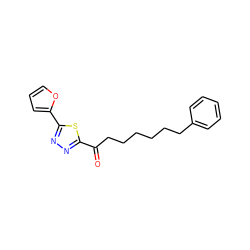 O=C(CCCCCCc1ccccc1)c1nnc(-c2ccco2)s1 ZINC000040916075