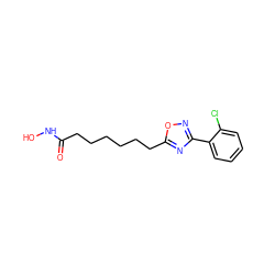 O=C(CCCCCCc1nc(-c2ccccc2Cl)no1)NO ZINC000141949712