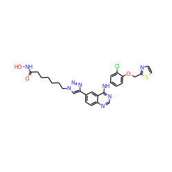 O=C(CCCCCCn1cc(-c2ccc3ncnc(Nc4ccc(OCc5nccs5)c(Cl)c4)c3c2)nn1)NO ZINC001772628101