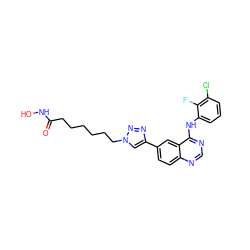 O=C(CCCCCCn1cc(-c2ccc3ncnc(Nc4cccc(Cl)c4F)c3c2)nn1)NO ZINC001772599331