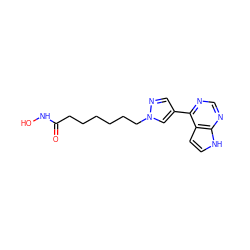 O=C(CCCCCCn1cc(-c2ncnc3[nH]ccc23)cn1)NO ZINC001772643058