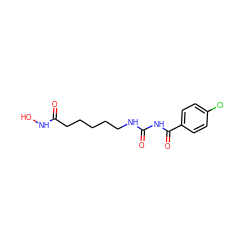 O=C(CCCCCNC(=O)NC(=O)c1ccc(Cl)cc1)NO ZINC000049046762