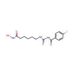 O=C(CCCCCNC(=O)NC(=O)c1ccc(F)cc1)NO ZINC000049046758