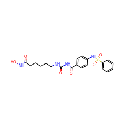 O=C(CCCCCNC(=O)NC(=O)c1ccc(NS(=O)(=O)c2ccccc2)cc1)NO ZINC000049089251